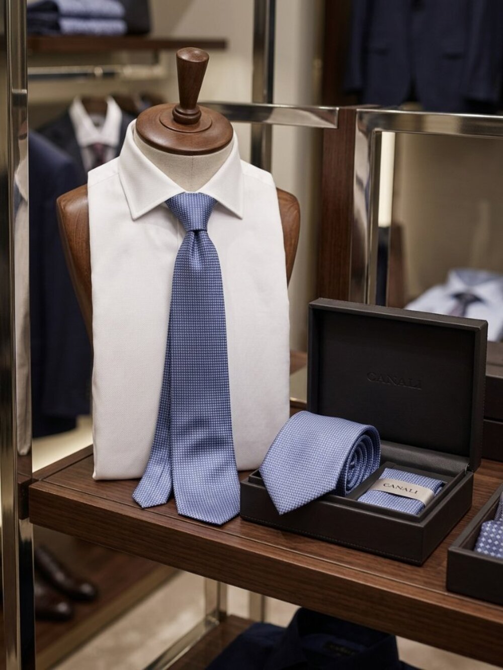 A Canali light blue micro-geometric jacquard silk tie